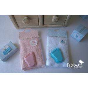 10  kits Recuerdo de toalla y jabon en forma de piesito bebé